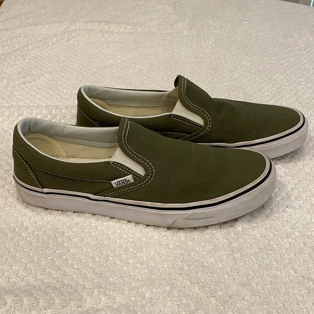 Vans army-green canvas slip-ons